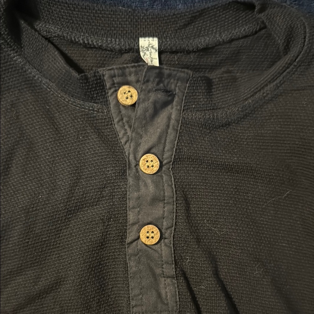 Free People Charcoal Henley with Wooden Buttons